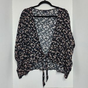 American Eagle Floral Black Tie Women's Top